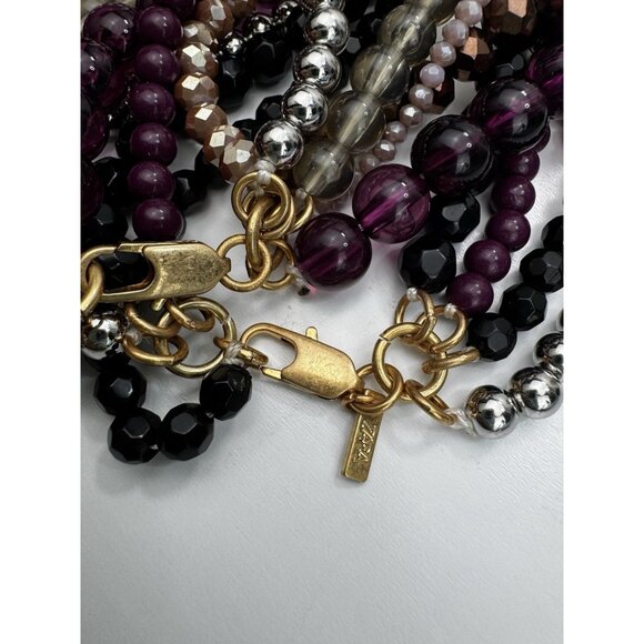 ZARA Multilayer Statement Necklace Beaded Burgundy Black Gold Silver Tone - Picture 6 of 6